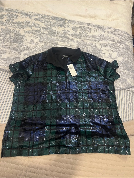 Lauren Ralph Lauren Tops - Lauren Ralph Lauren Sequin Plaid Polo in Green, Blue & Black